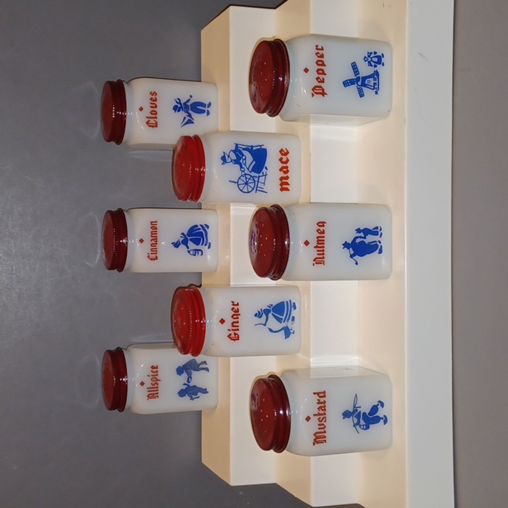 ORIGINAL Vintage Milk Glass Spice Jar / Shaker Set ~ Dutch Theme